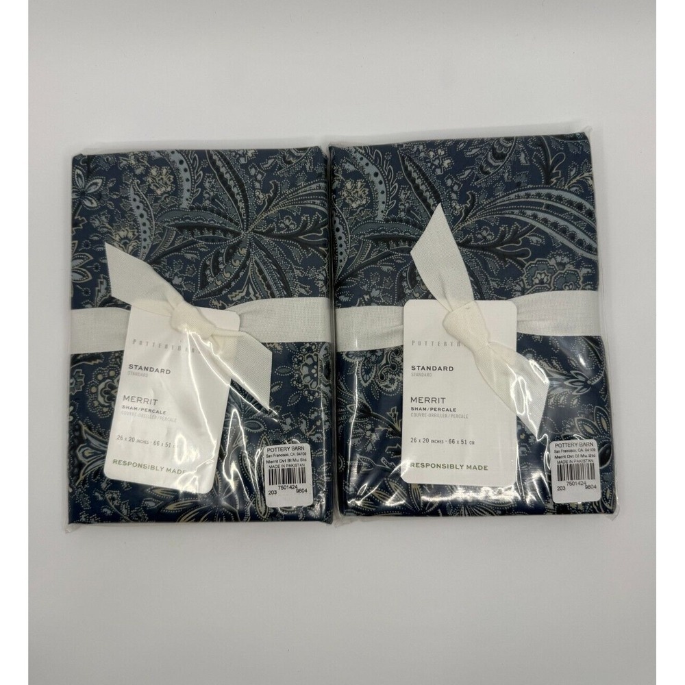 Pottery Barn Merrit Paisley Organic Percale Standard Sham Set Of Two Luxury
